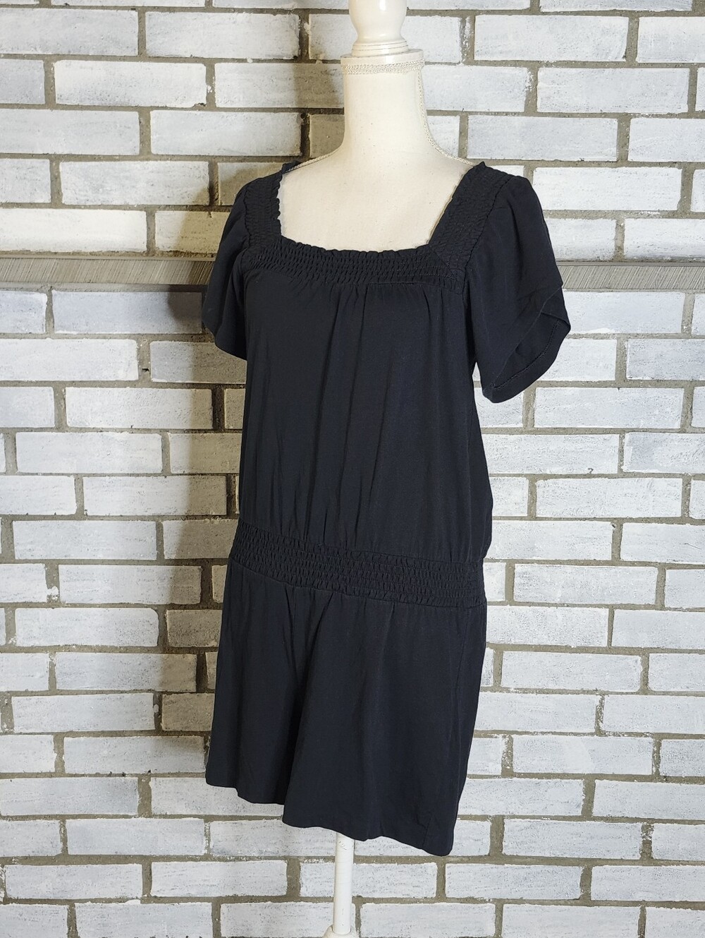 • J Crew Women's Short Off The Shoulder Romper Size XS Black 100% Cotton